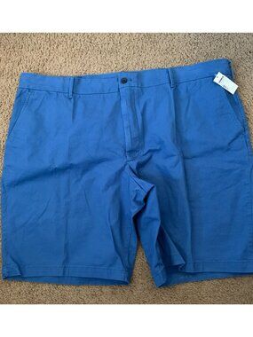 IZOD Mens Big & Tall Stretch Chino Shorts 50W 10.5" Inseam Easy Care Cobalt Blue